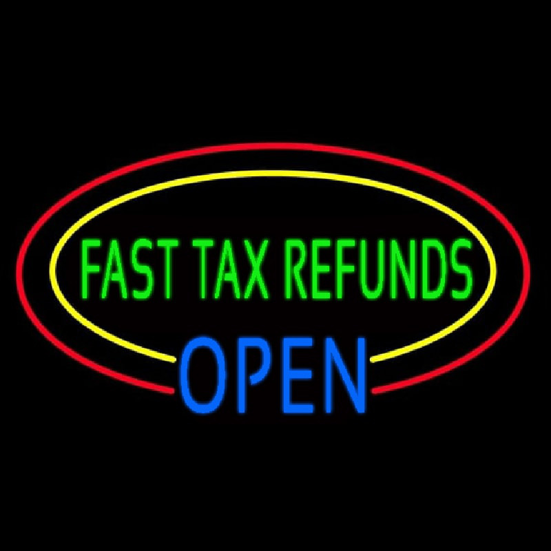 Oval Fast Ta  Refunds Blue Open Enseigne Néon