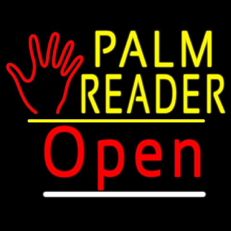 Palm Reader Logo Open Yellow Line Enseigne Néon