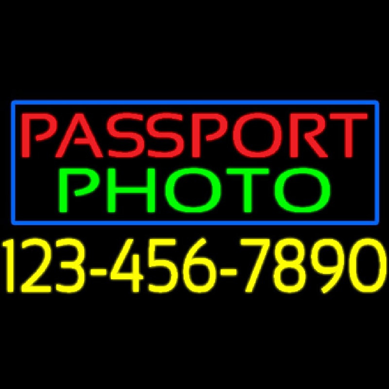 Passport Photo Blue Border With Phone Number Enseigne Néon