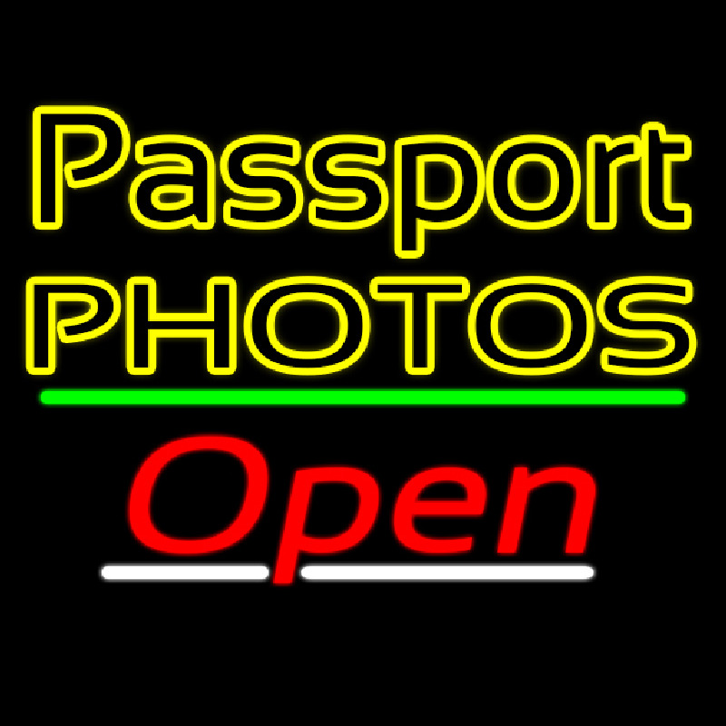 Passport Photos Block With Open 3 Enseigne Néon