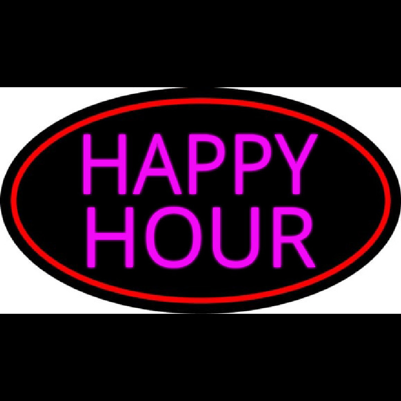 Pink Happy Hour Oval With Red Border Enseigne Néon