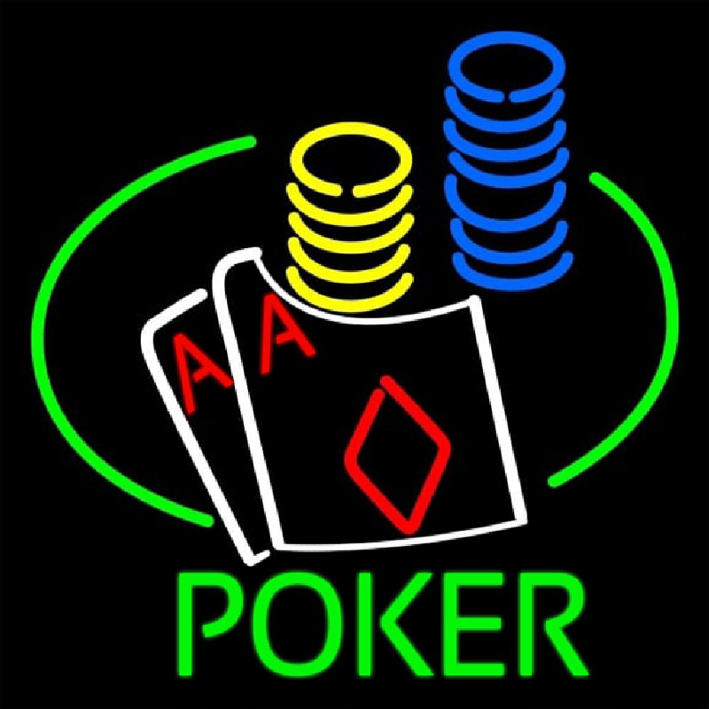 Poker Double Aces Table And Chips Enseigne Néon