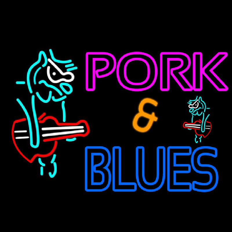 Pork And Blues Animal Guitar Logo Enseigne Néon