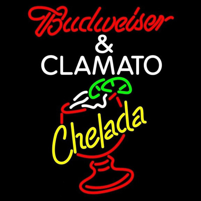 Red Budweiser and Clamato Chelada Beer Sign Enseigne Néon