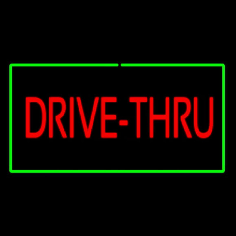 Red Drive Thru Rectangle Green Enseigne Néon