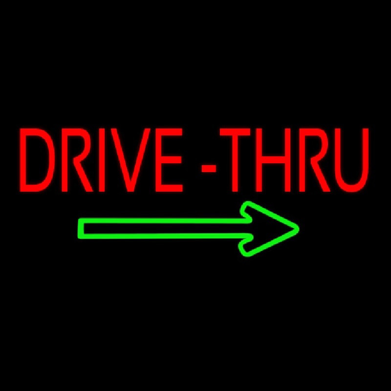 Red Drive Thru With Green Arrow Enseigne Néon