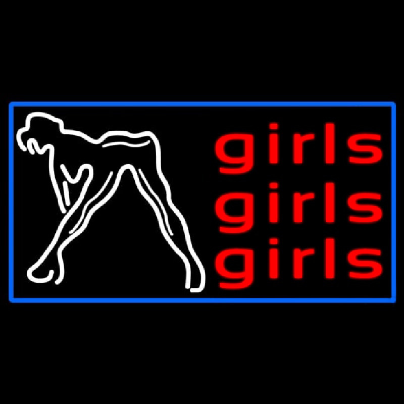 Red Girls Girls Girls Strip Club With Blue Border Enseigne Néon