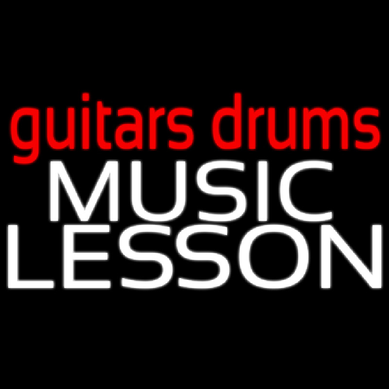 Red Guitar Drums White Music Lesson Enseigne Néon