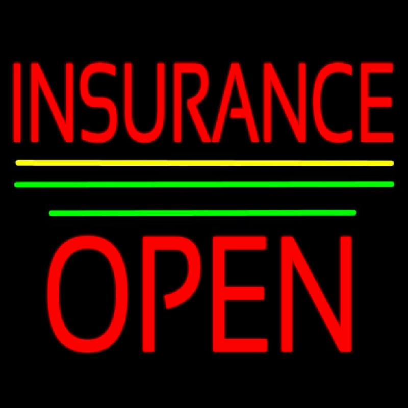 Red Insurance Open Block Yellow Green Line Enseigne Néon