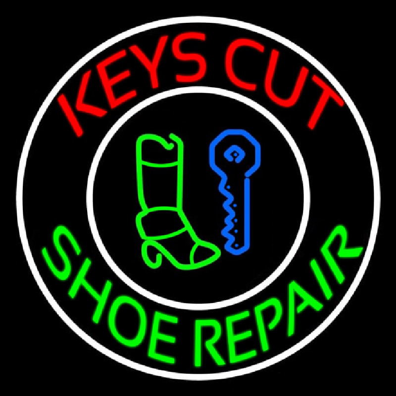 Red Keys Cut Green Shoe Repair Enseigne Néon