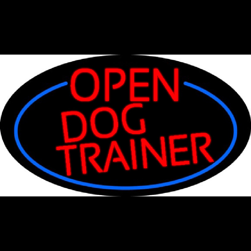 Red Open Dog Trainer Oval With Blue Border Enseigne Néon