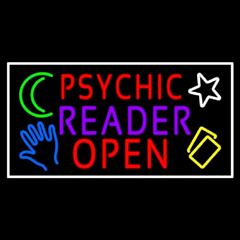 Red Psychic Purple Reader Red Open Block White Border Enseigne Néon