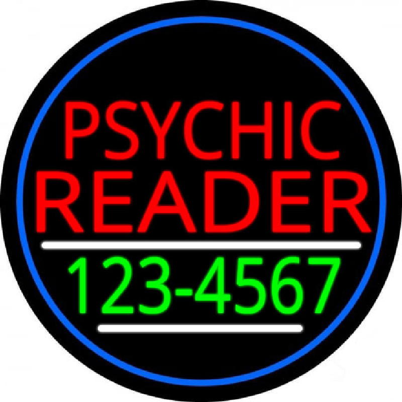 Red Psychic Reader With Green Phone Number And Blue Border Enseigne Néon
