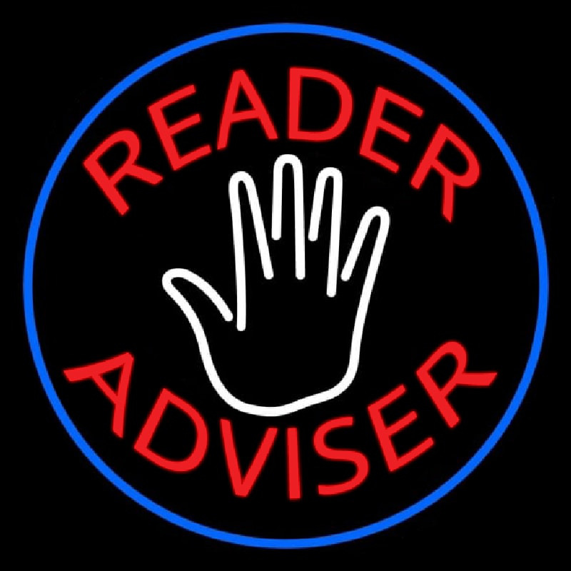 Red Reader Advisor And White Palm Blue Border Enseigne Néon