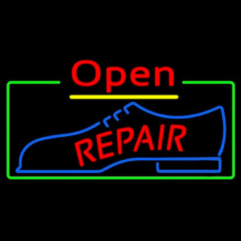 Red Repair Shoe Logo Open Enseigne Néon