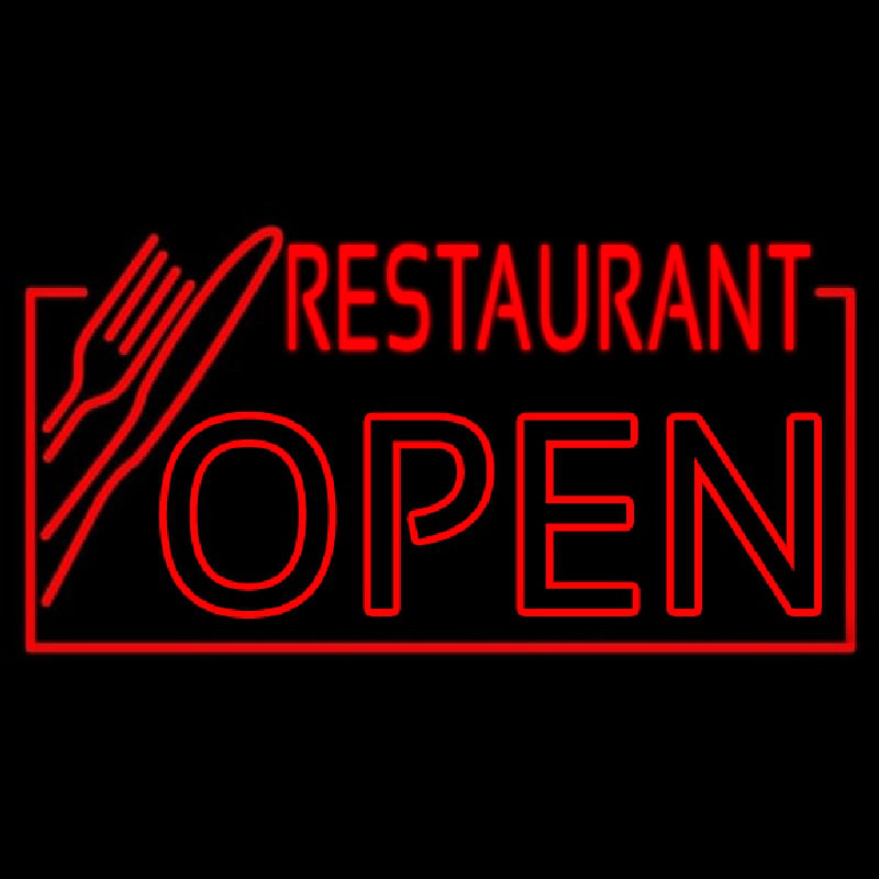 Red Restaurant Open With Knife And Fork Enseigne Néon