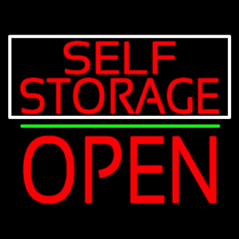 Red Self Storage White Border Open 1 Enseigne Néon