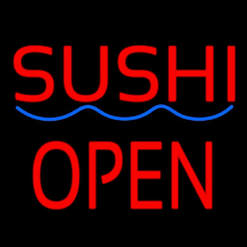 Red Sushi Block Open Blue Curve Enseigne Néon