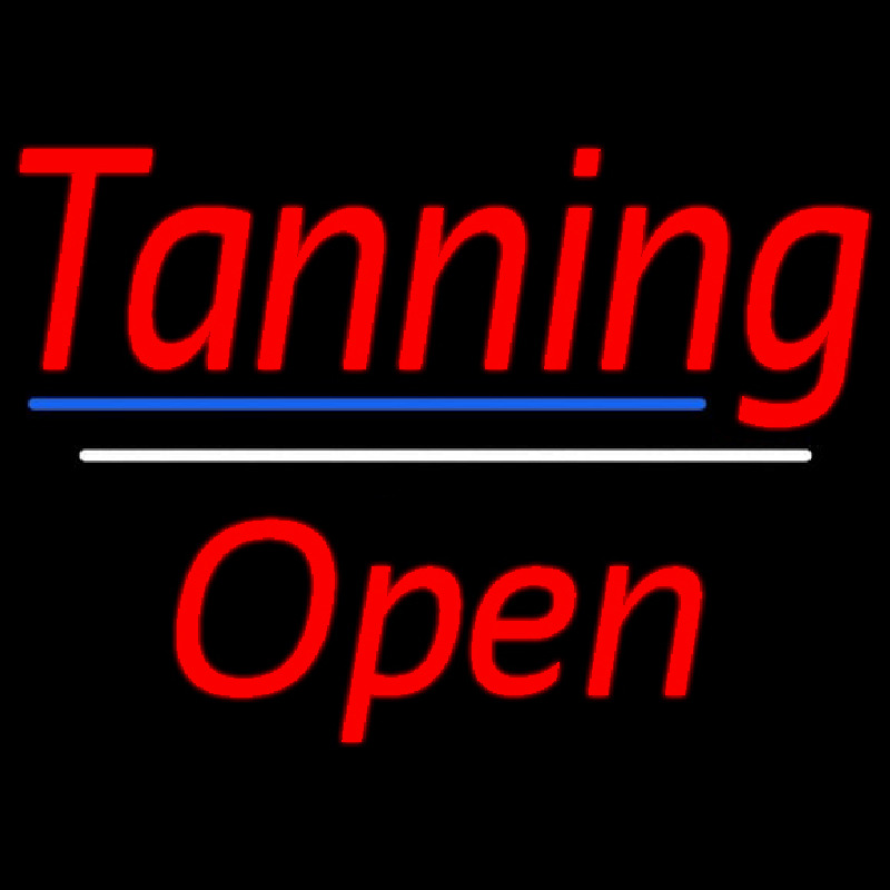 Red Tanning Open Blue White Line Enseigne Néon