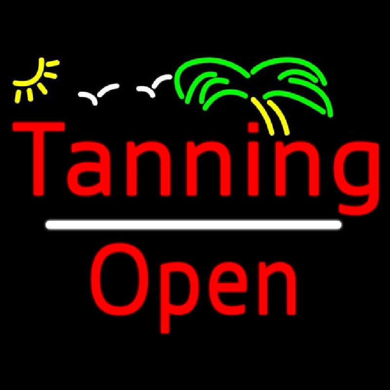 Red Tanning Slant Open White Line Enseigne Néon