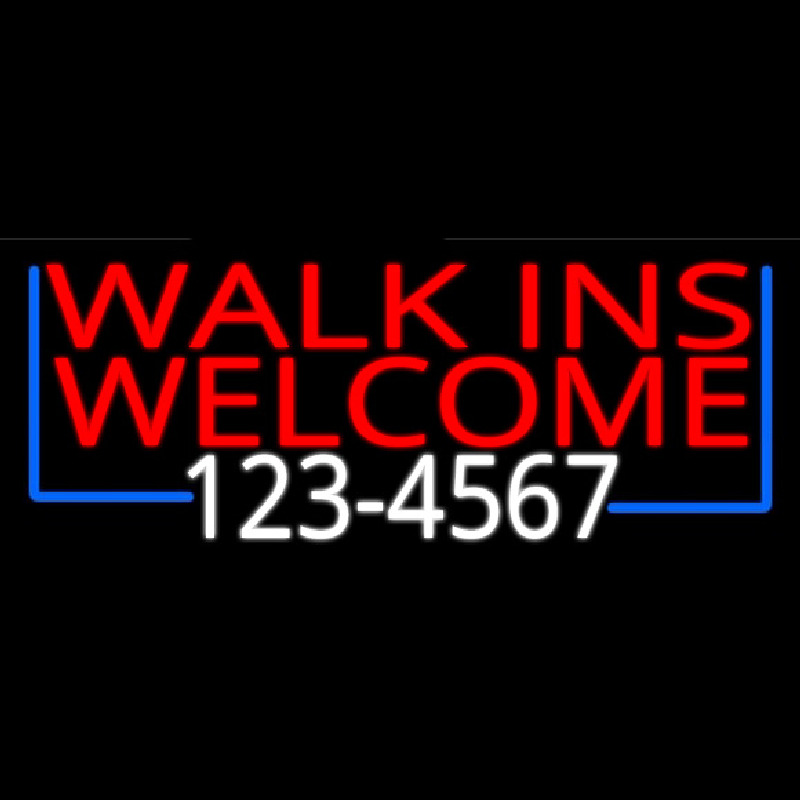 Red Walk Ins Welcome With Phone Number Enseigne Néon