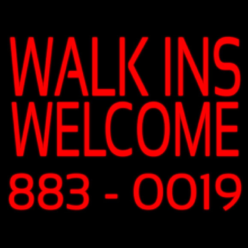 Red Walk Ins Welcome With Phone Number Enseigne Néon