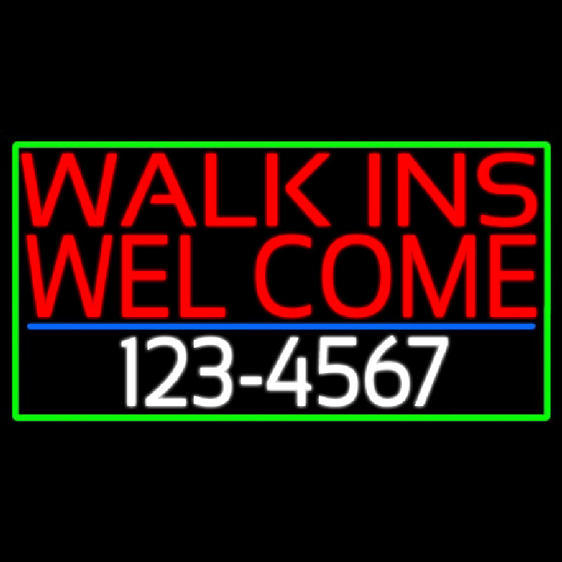 Red Walk Ins Welcome With Phone Number Enseigne Néon