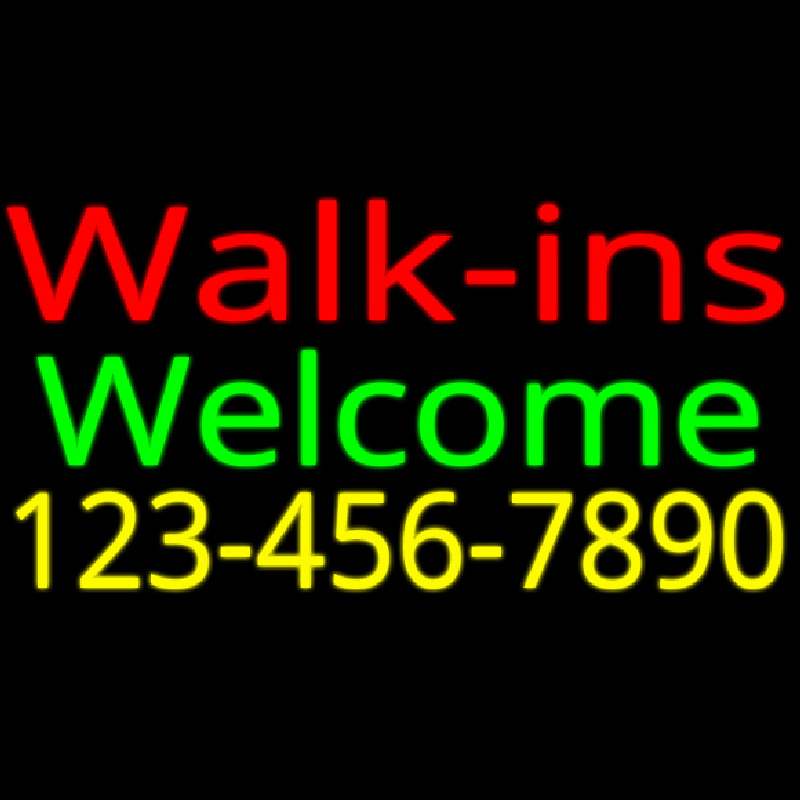 Red Walk Ins Welcome With Phone Number Enseigne Néon