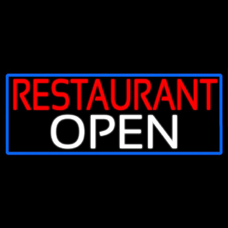 Restaurant Open With Blue Border Enseigne Néon