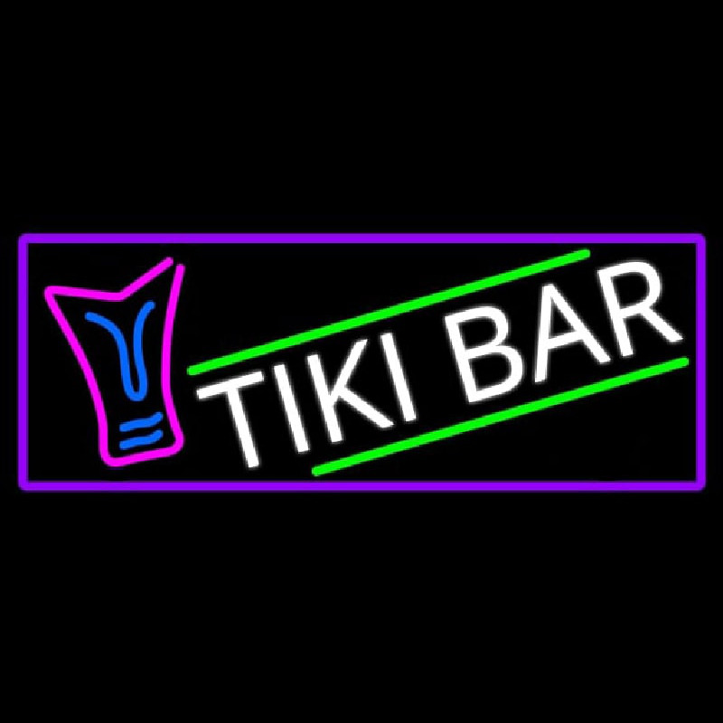 Sculpture Tiki Bar With Purple Border Enseigne Néon