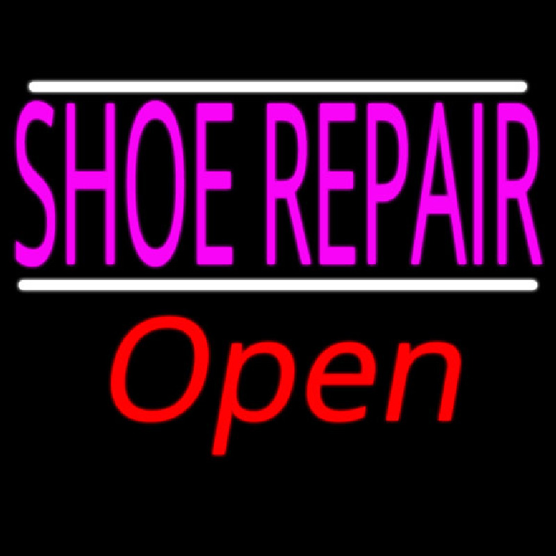 Shoe Repair Open With White Line Enseigne Néon