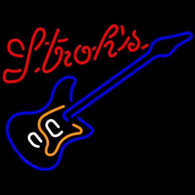 Strohs Blue Electric Guitar Beer Sign Enseigne Néon