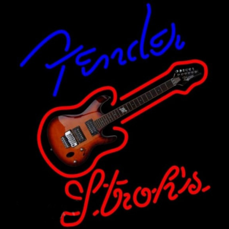 Strohs Fender Blue Red Guitar Beer Sign Enseigne Néon