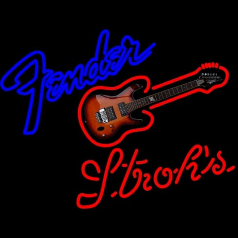 Strohs Fender Guitar Beer Sign Enseigne Néon