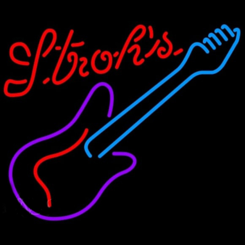 Strohs Guitar Purple Red Beer Sign Enseigne Néon