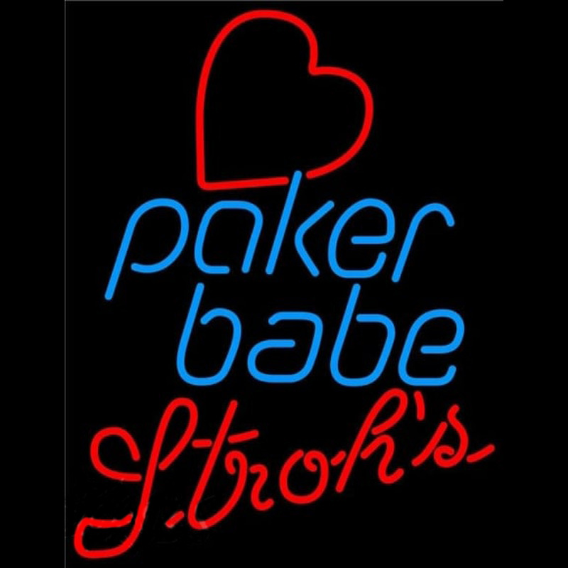 Strohs Poker Girl Heart Babe Beer Sign Enseigne Néon