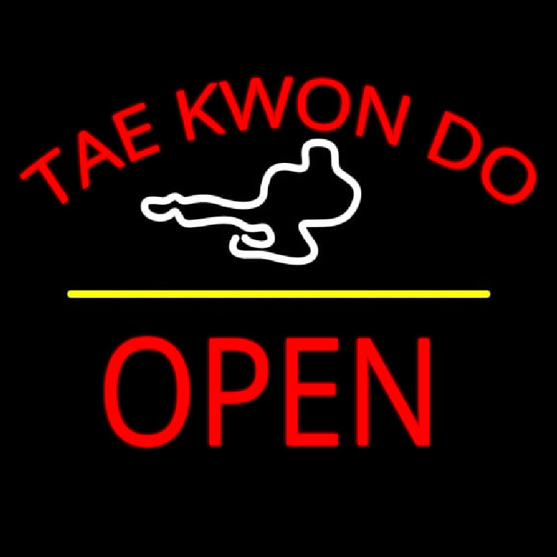 Tae Kwon Do Logo Script2 Open Yellow Line Enseigne Néon