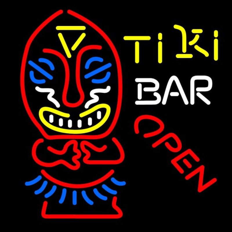 Tiki Bar Open Palm Tree Bamboo Hut Enseigne Néon