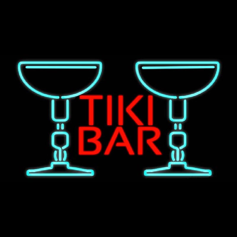 Tiki Bar with Two Martini Glasses Real Neon Glass Tube Enseigne Néon