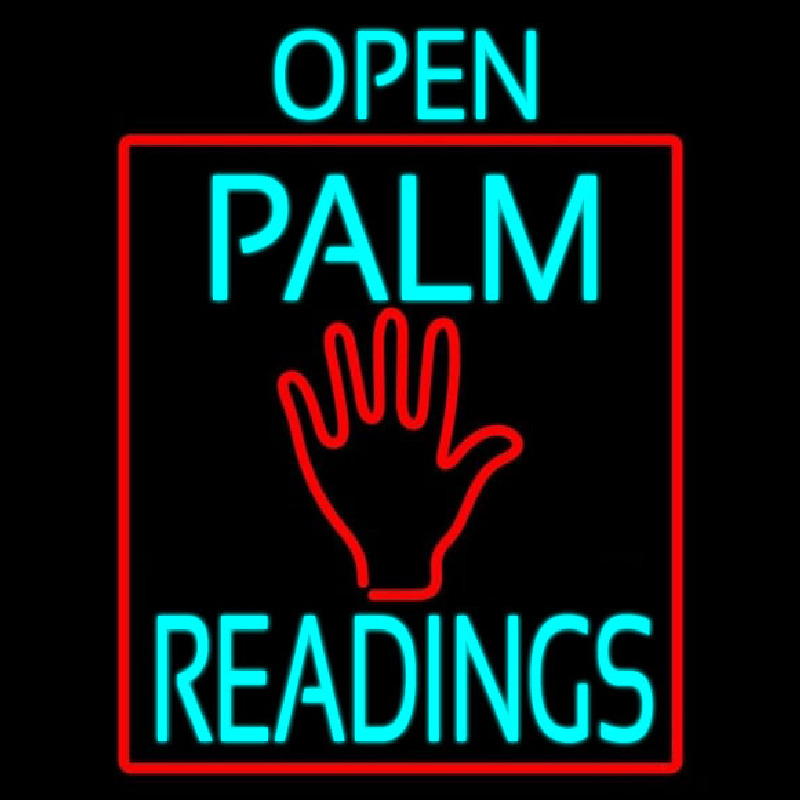 Turquoise Open Palm Readings Red Border Enseigne Néon