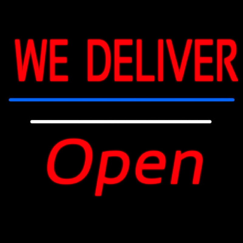 We Deliver Open White Line Enseigne Néon