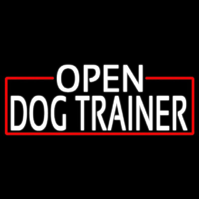 White Open Dog Trainer With Red Border Enseigne Néon