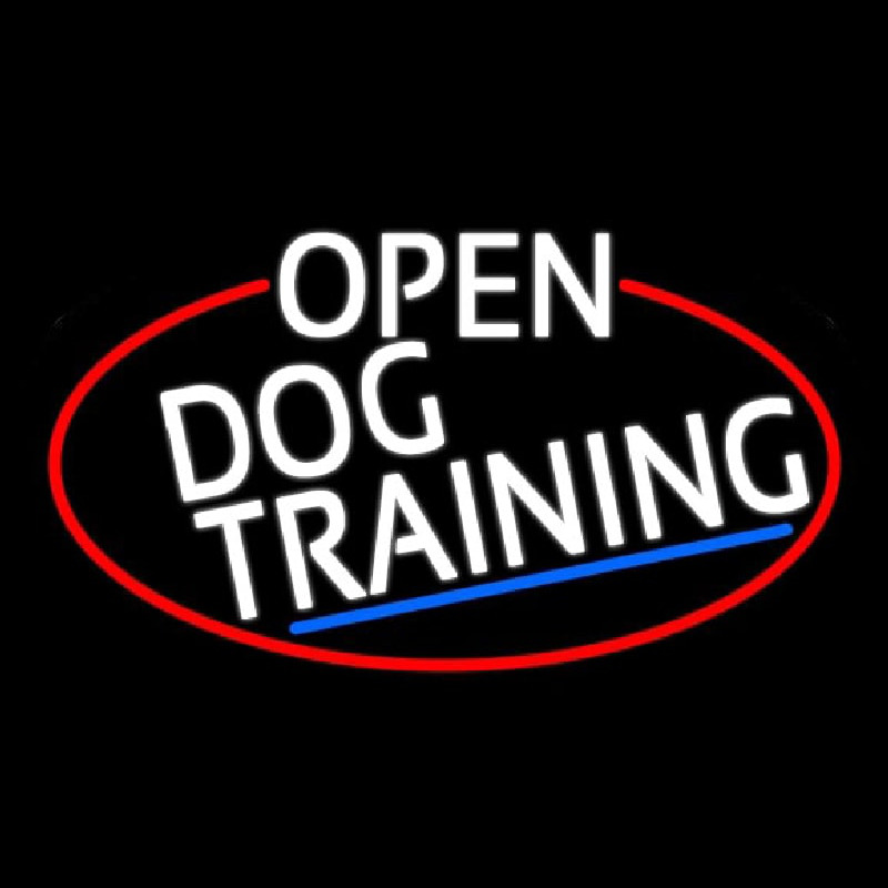 White Open Dog Training Oval With Red Border Enseigne Néon