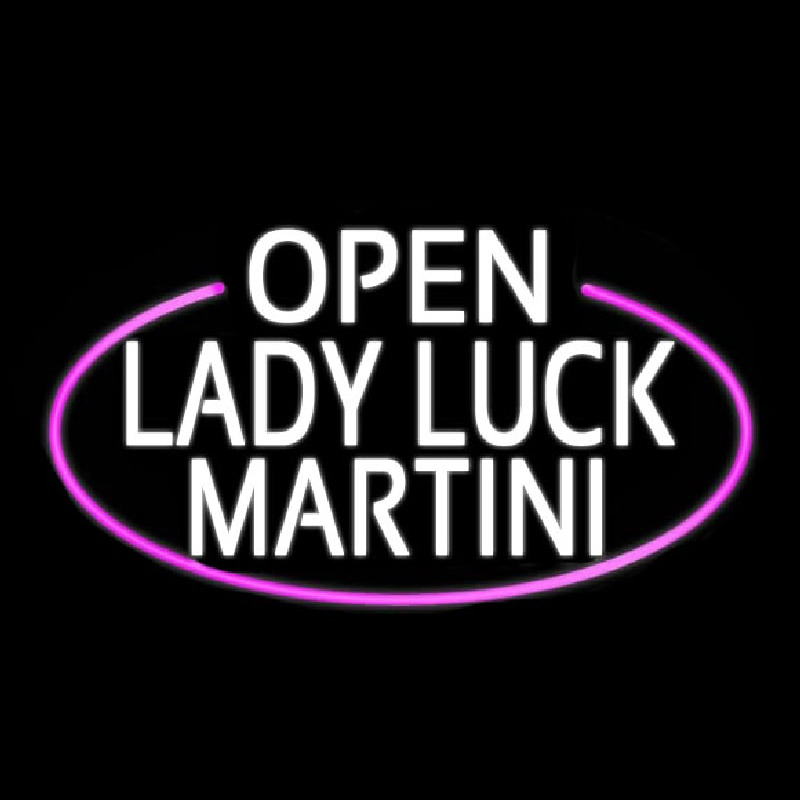 White Open Lady Luck Martini Oval With Pink Border Real Neon Glass Tube Enseigne Néon