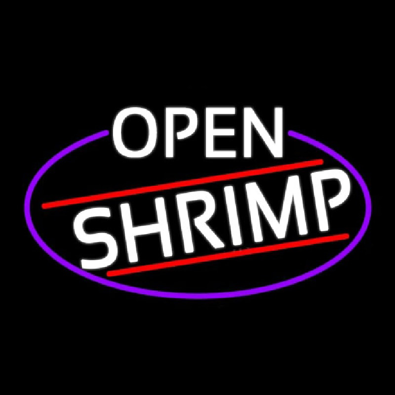 White Open Shrimp Oval With Blue Border Enseigne Néon