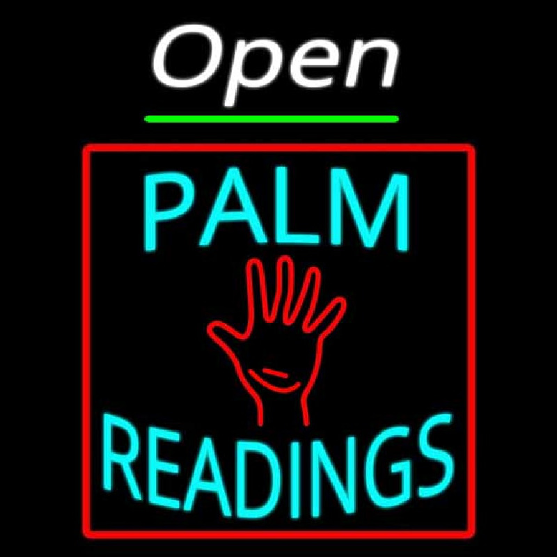 White Open Turquoise Palm Readings Red Border Enseigne Néon