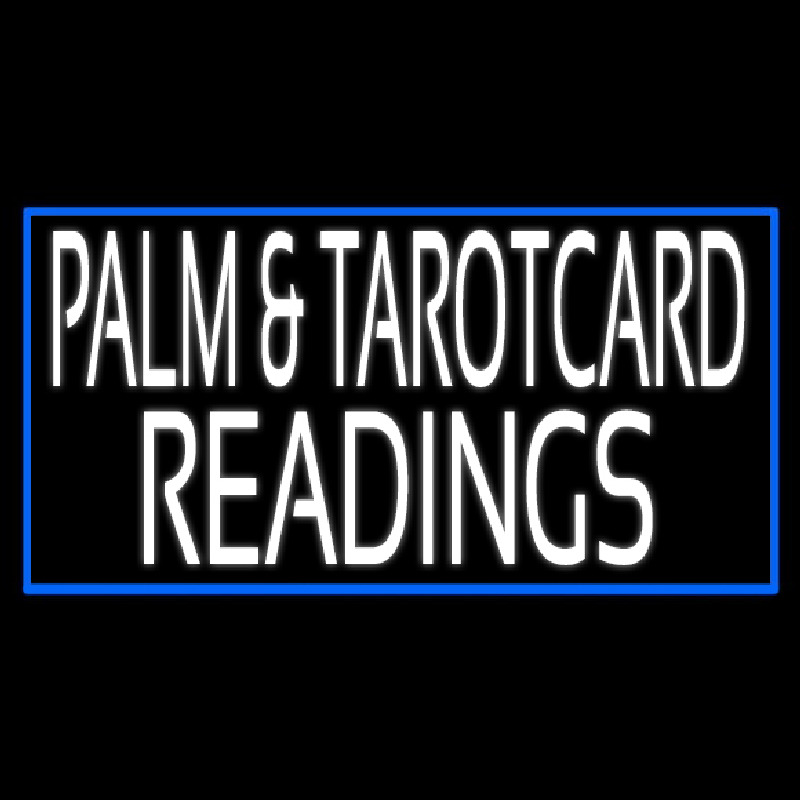 White Palm And Tarot Card Readings Blue Border Enseigne Néon