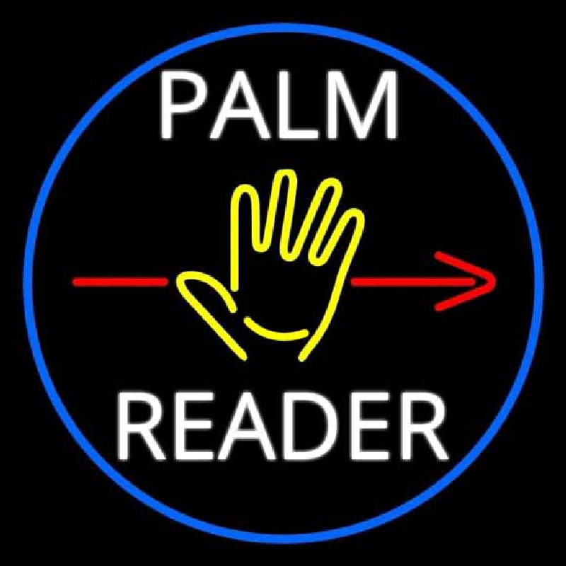 White Palm Reader Red Arrow Blue Border Enseigne Néon