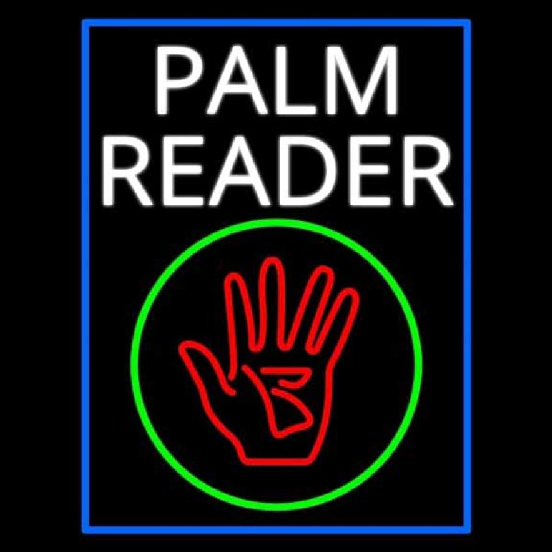 White Palm Reader With Logo Blue Border Enseigne Néon