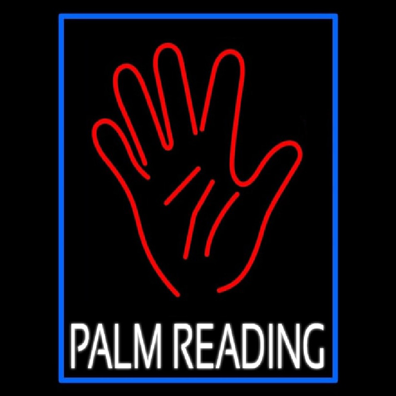 White Palm Reading Blue Border Enseigne Néon